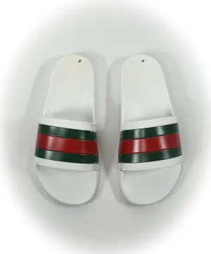 GUCCI - Iconic Green & Red Slides "72" White Slippers - 7