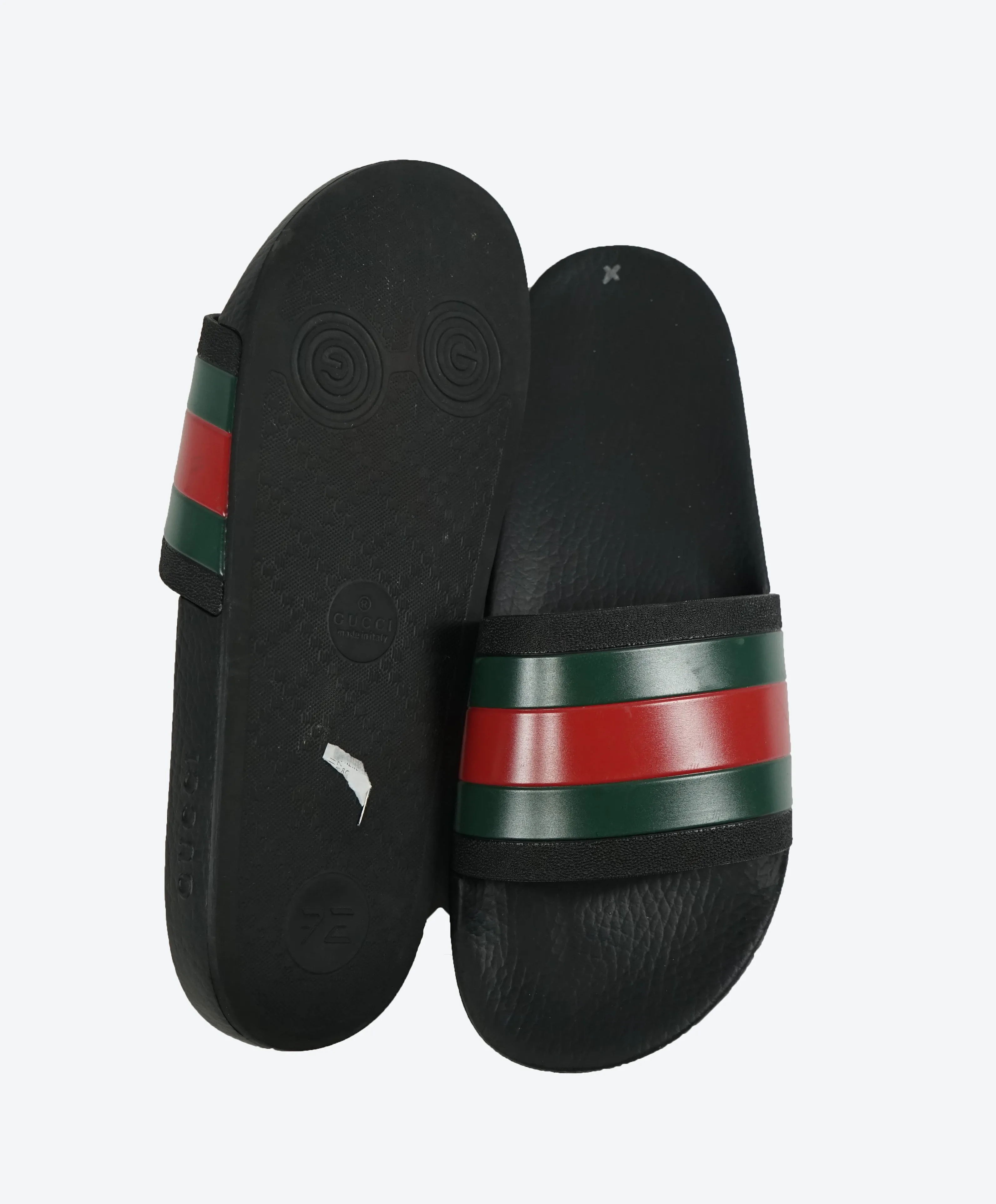 GUCCI - Iconic Green & Red Stripe Slides "72" Slippers - 9