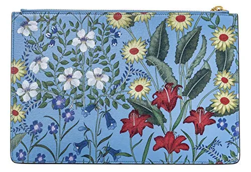 Gucci Nymphae Flora Azure Floral Blue Pouch Zipper Zip Leather Box Italy Flower New