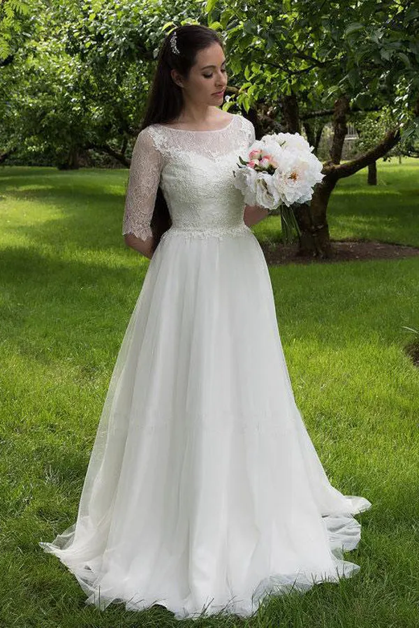 Half Sleeves Lace Bodice Wedding Dresses,Cheap Bridal Gowns SW134