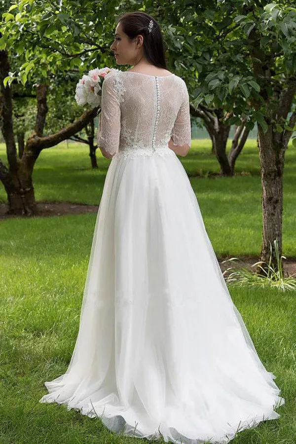 Half Sleeves Lace Bodice Wedding Dresses,Cheap Bridal Gowns SW134