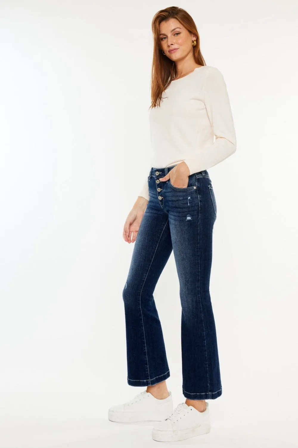 Hazel Blues® |  Kancan Mid Rise Button Fly Flare Jeans