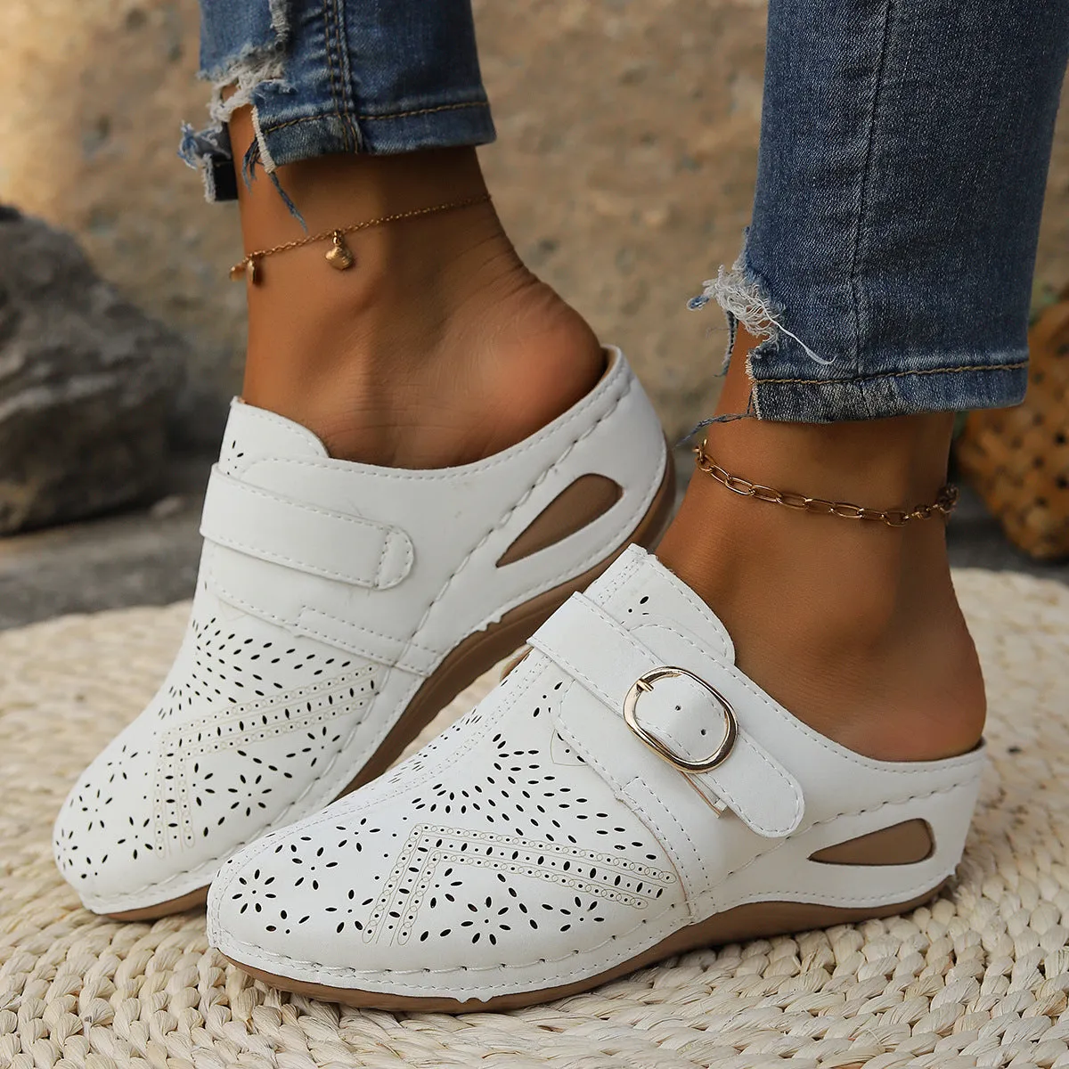 Hazel Blues® |  Suede Round Toe Wedge Sandals