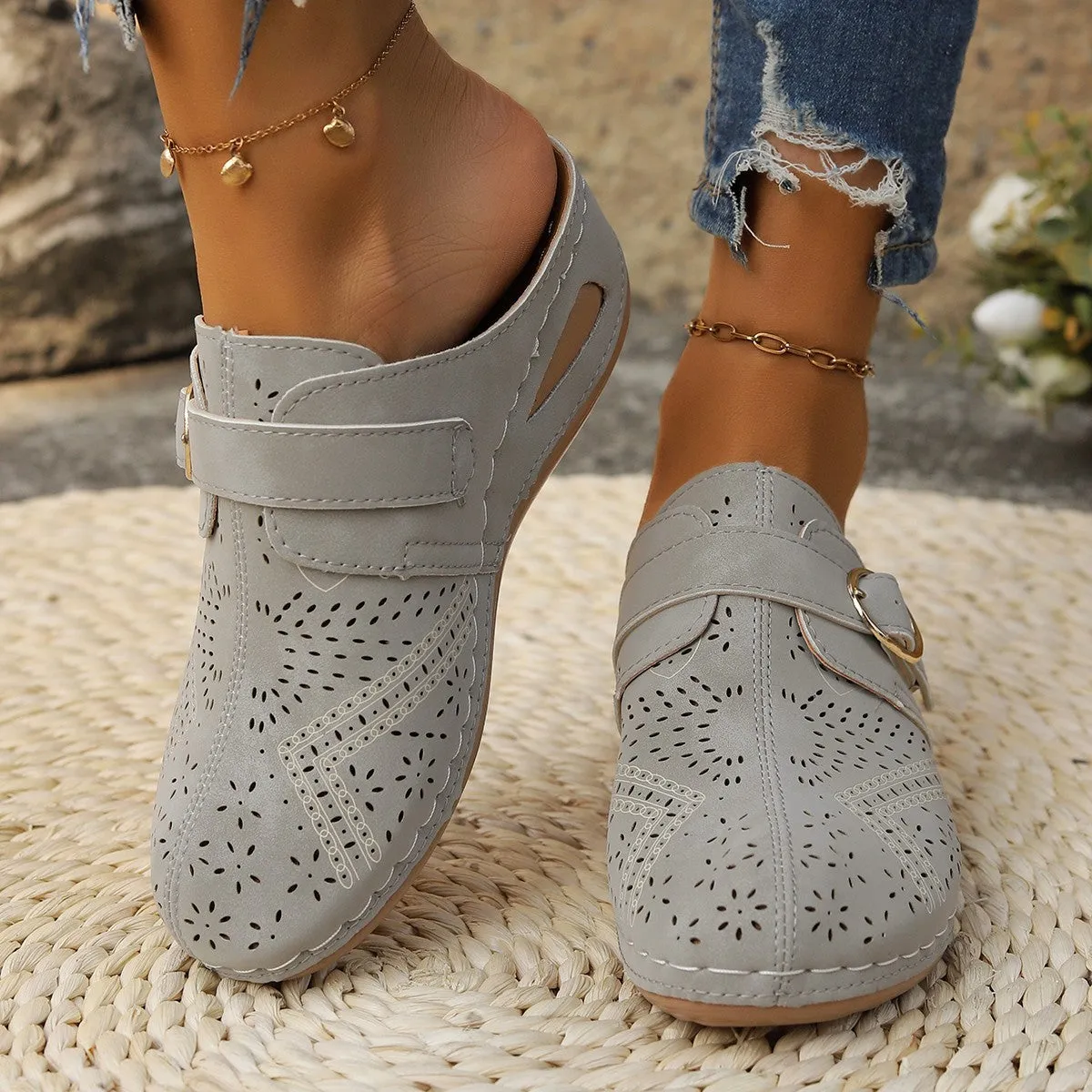 Hazel Blues® |  Suede Round Toe Wedge Sandals