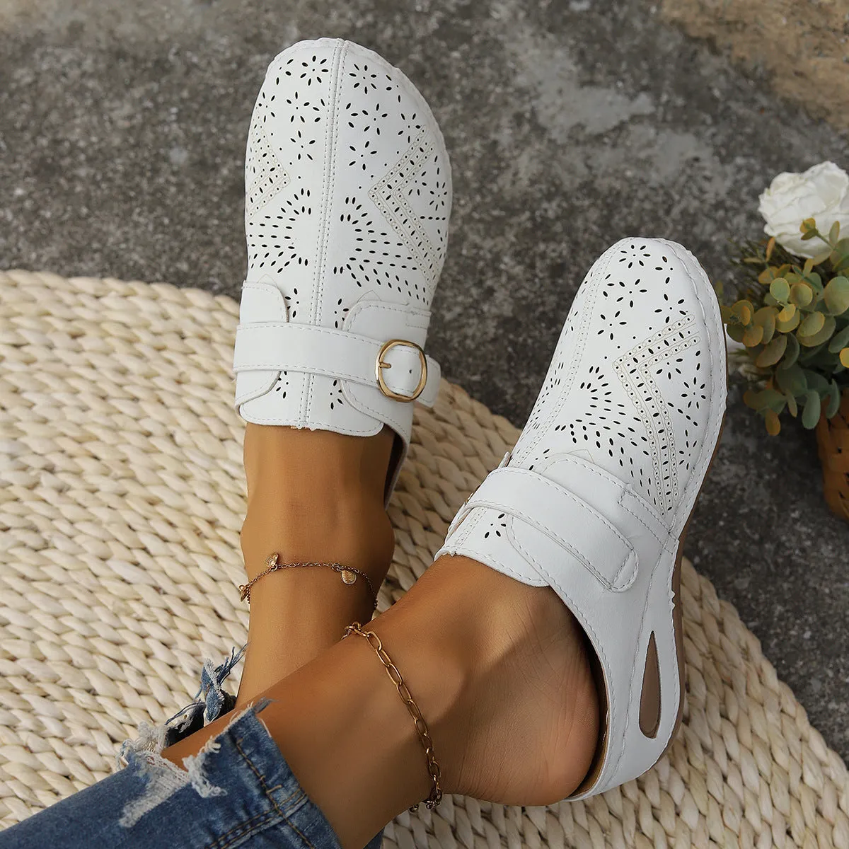 Hazel Blues® |  Suede Round Toe Wedge Sandals