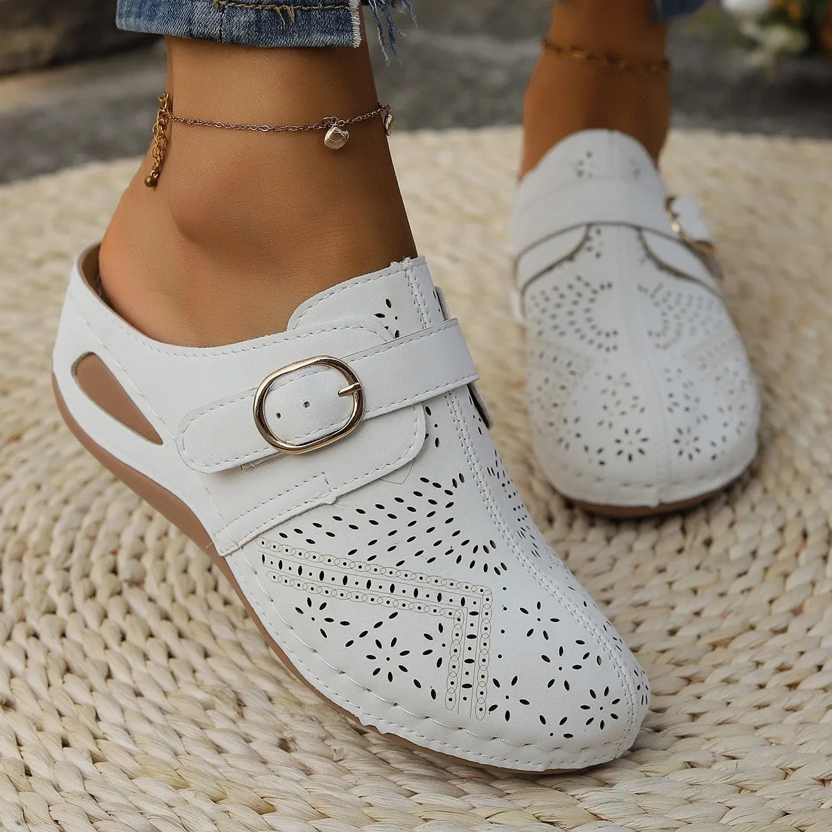 Hazel Blues® |  Suede Round Toe Wedge Sandals