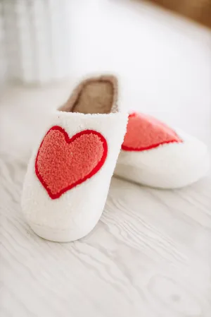 Heart Slippers - White, Red and Pink