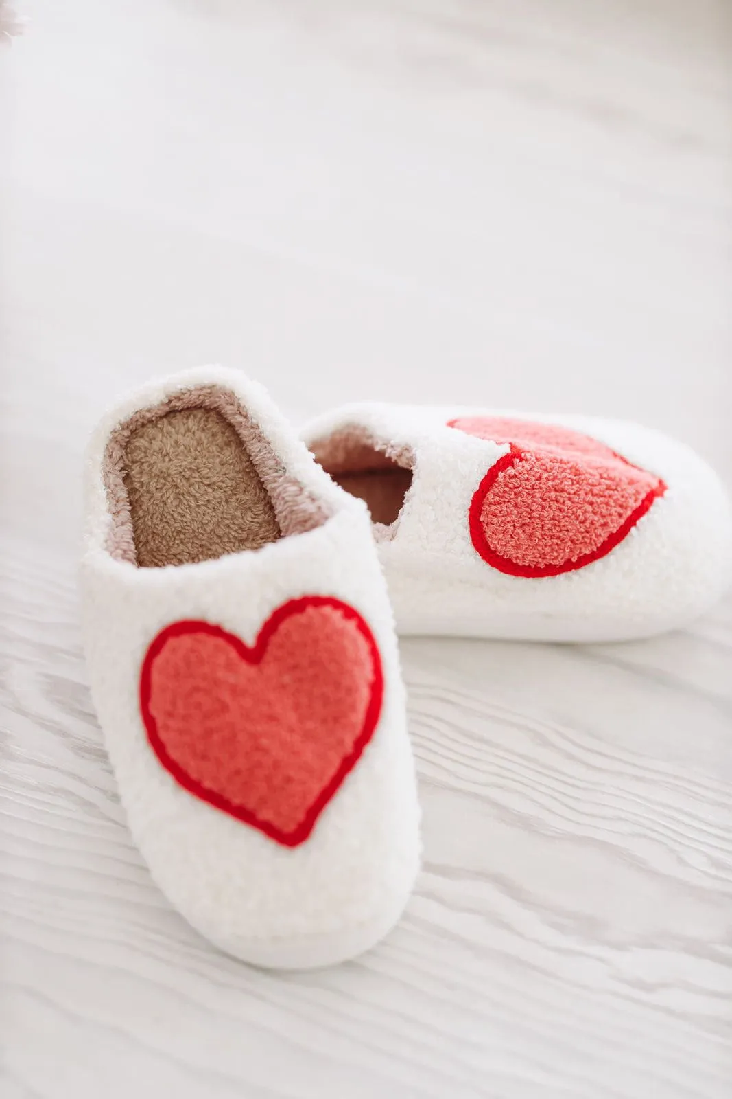 Heart Slippers - White, Red and Pink