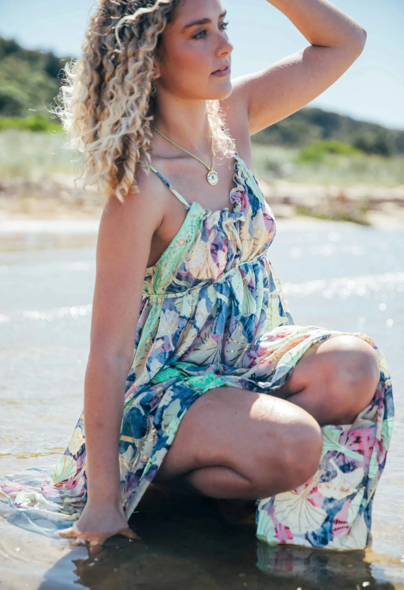 Iris Sun Dress ~ Rainbow with gold fleck