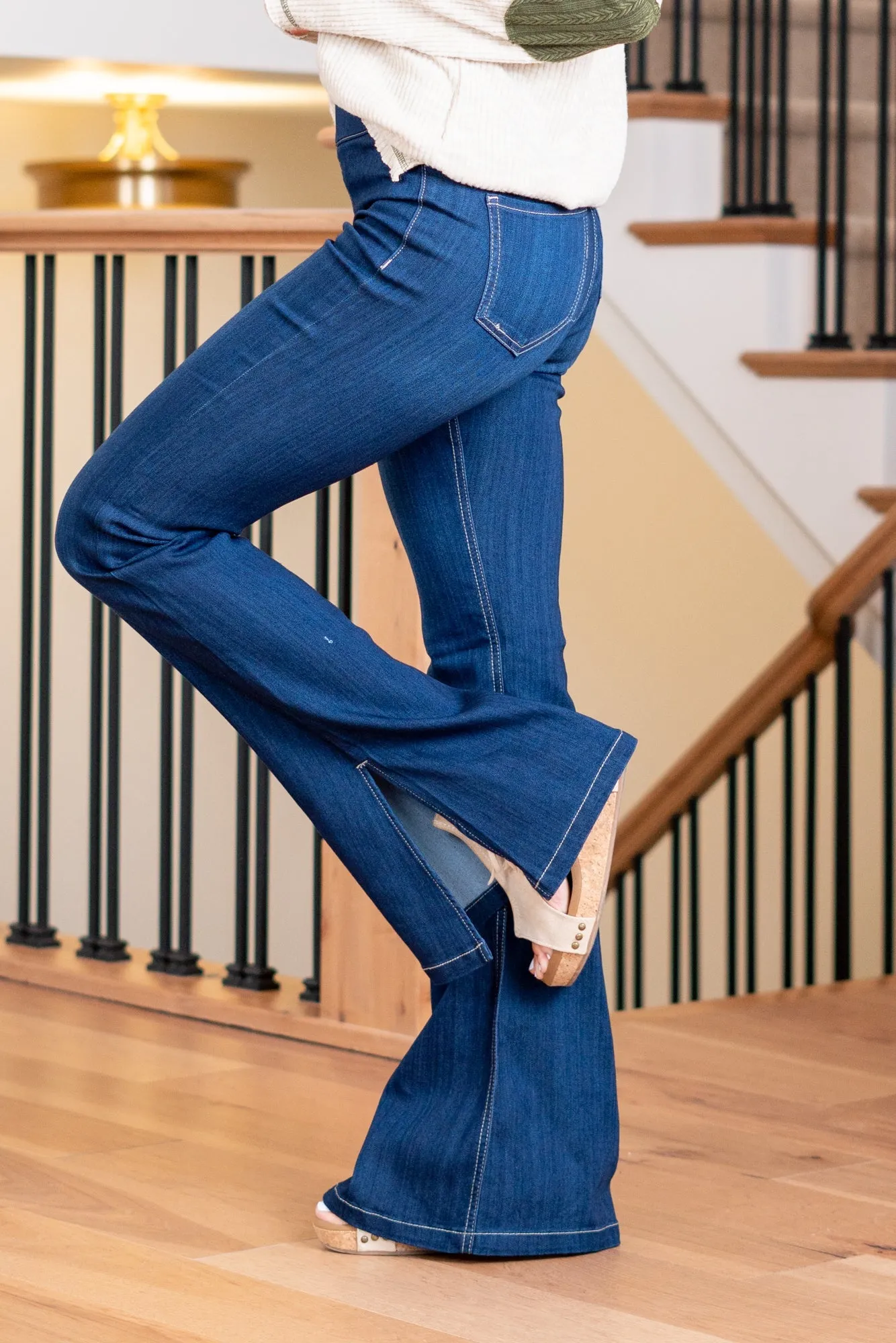 Karlen Mid Rise Pull On Slit Hem Flare