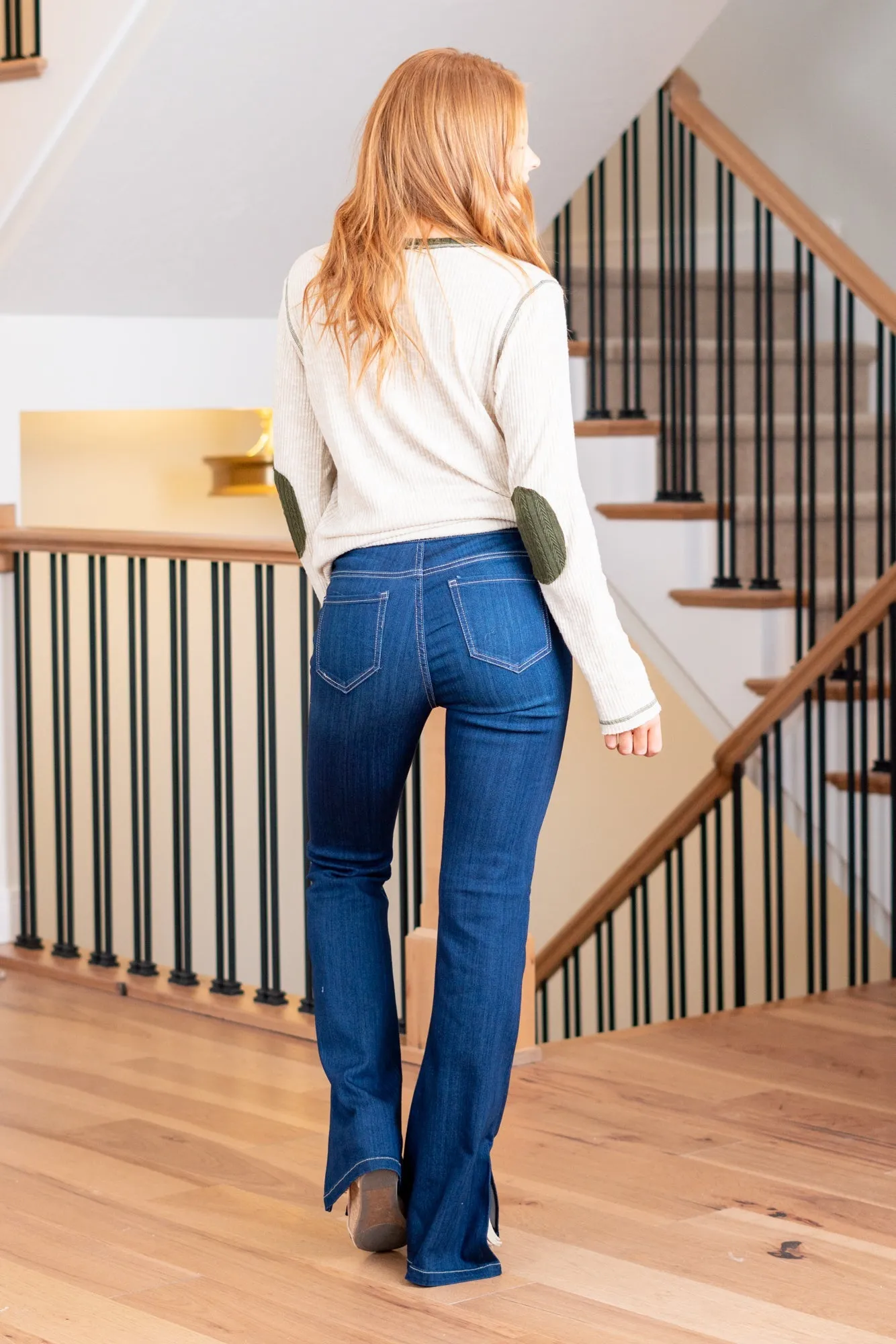 Karlen Mid Rise Pull On Slit Hem Flare