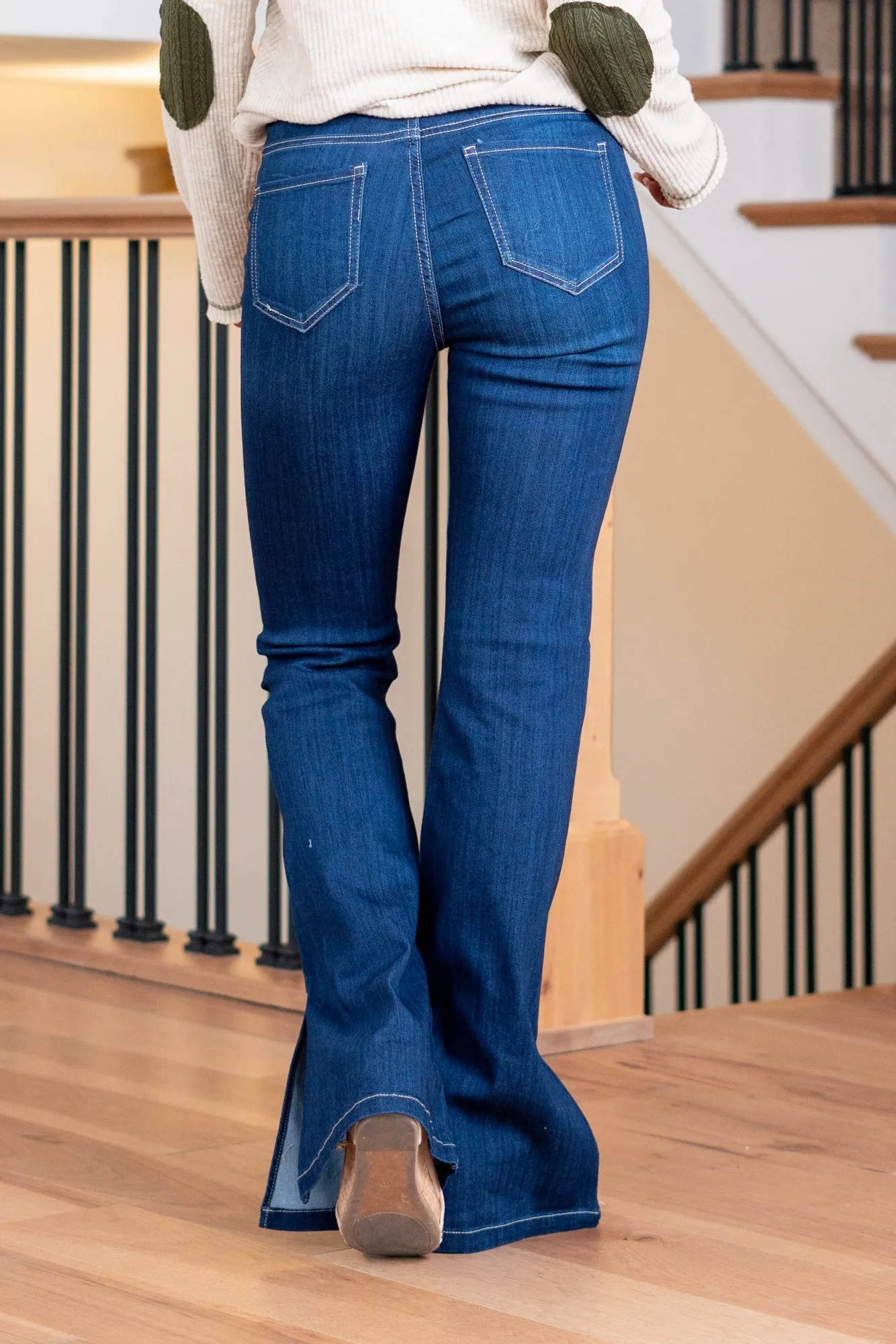 Karlen Mid Rise Pull On Slit Hem Flare