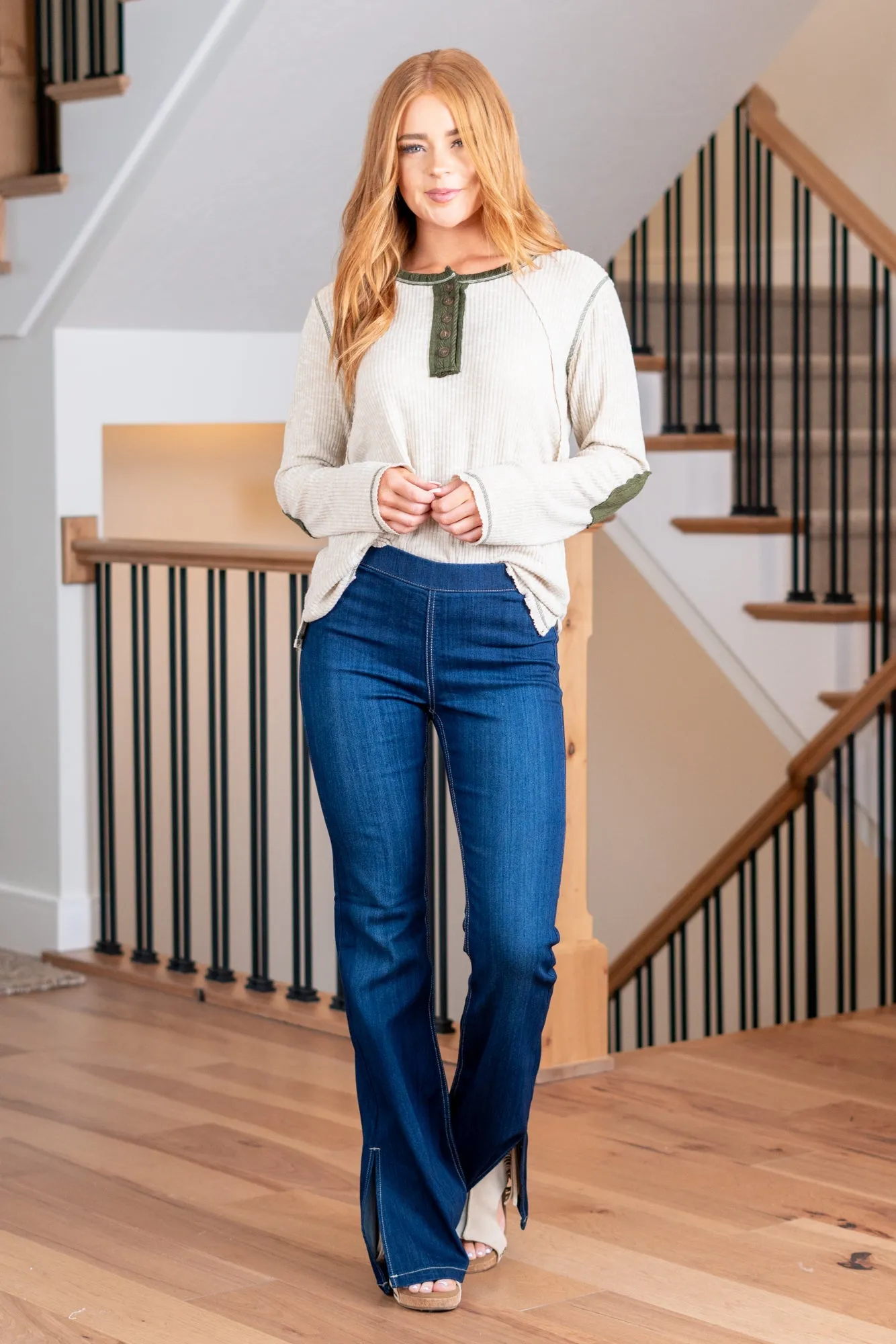 Karlen Mid Rise Pull On Slit Hem Flare