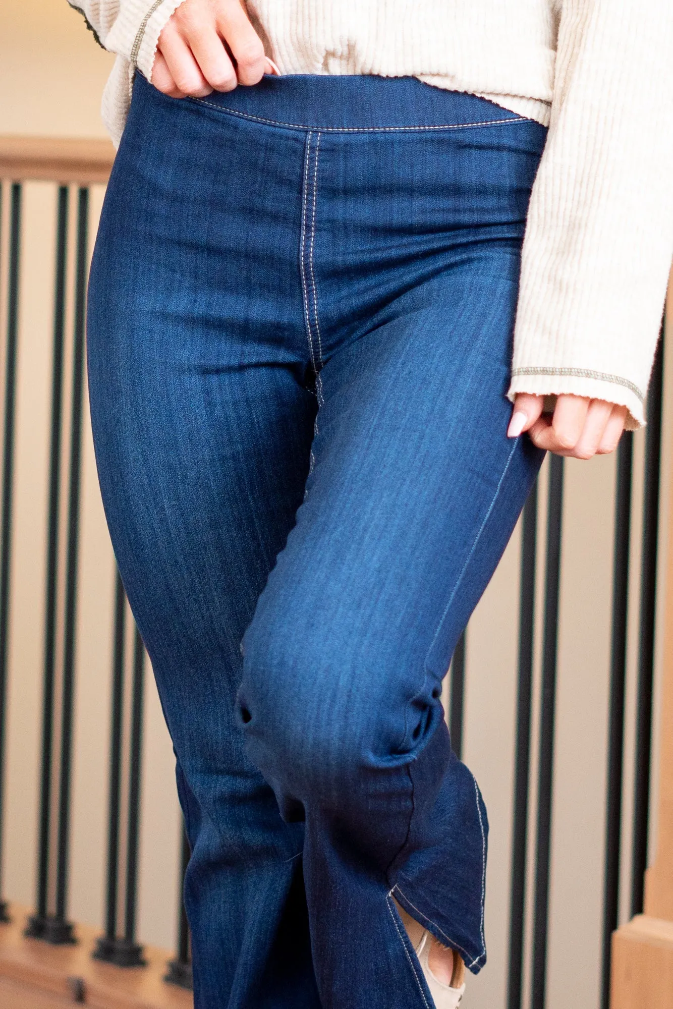 Karlen Mid Rise Pull On Slit Hem Flare