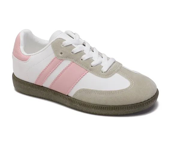 Larsa White/Pink Lace Up Sneakers