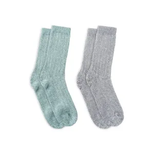 Lemon Ribbed Boyfriend Crew Socks - Seagrass