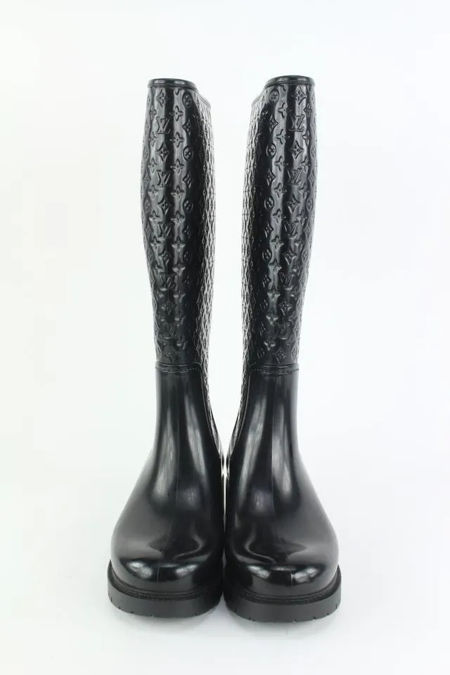 Louis Vuitton Women's 36 Black Rubber Rainboots Tall Rain Boots 9L1221