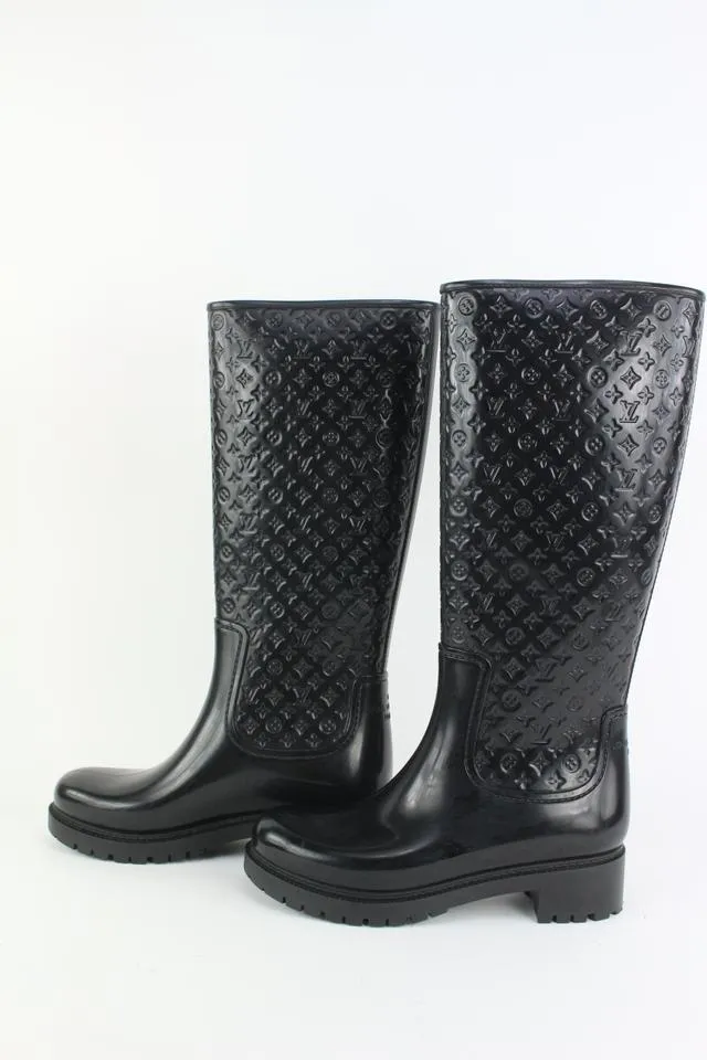 Louis Vuitton Women's 36 Black Rubber Rainboots Tall Rain Boots 9L1221