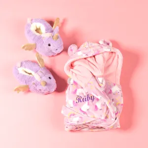 Lulabay girls personalised unicorn dressing gown and unicorn slippers gift set