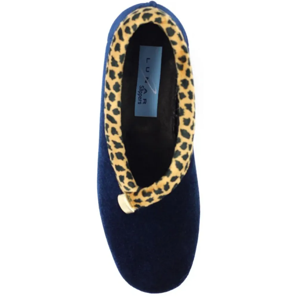 Lunar Paloma Navy Ocelot Trim Slippers