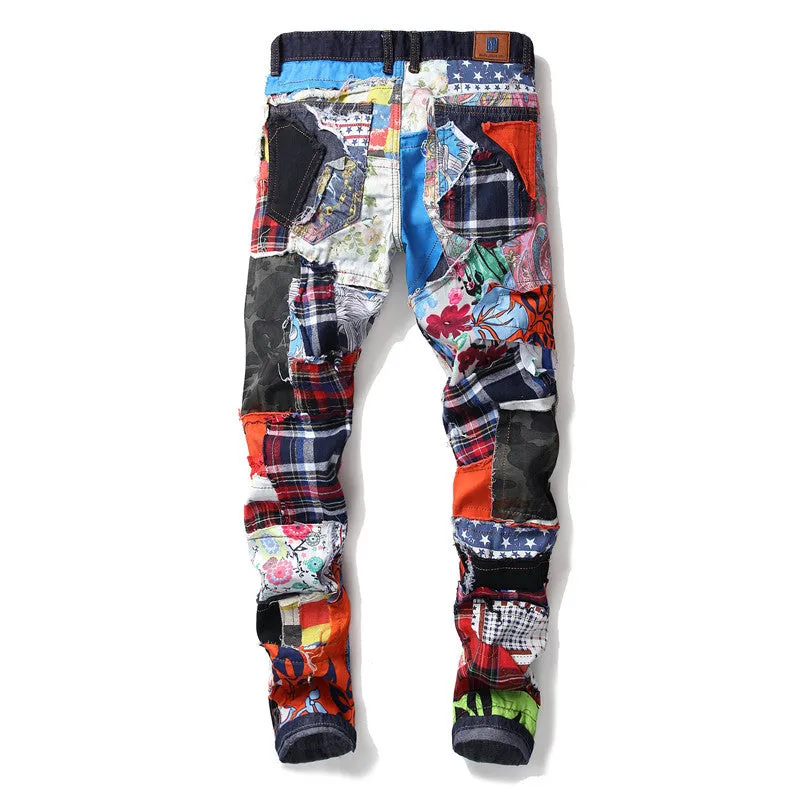 Men's Multicolor Patchwork Jeans Streetwear Jeans Straight Pants