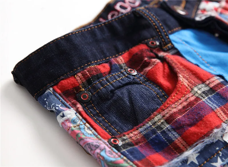 Men's Multicolor Patchwork Jeans Streetwear Jeans Straight Pants
