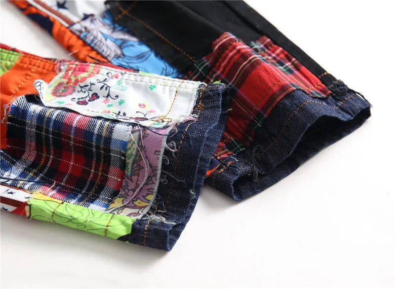 Men's Multicolor Patchwork Jeans Streetwear Jeans Straight Pants