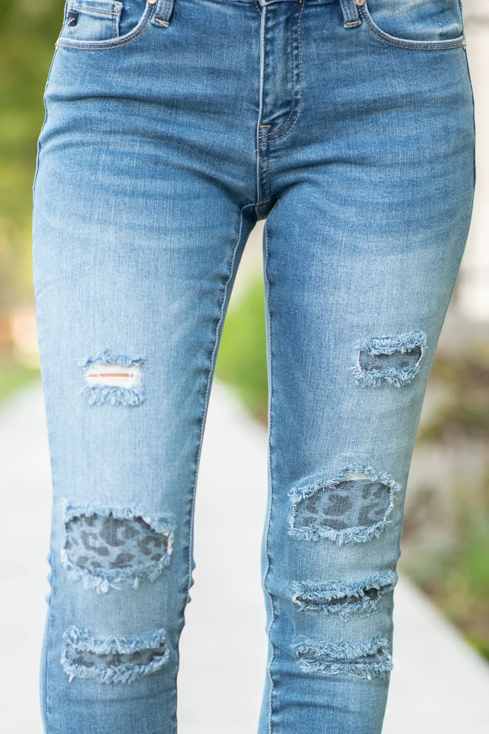 Mid Rise Leopard Patch Skinny