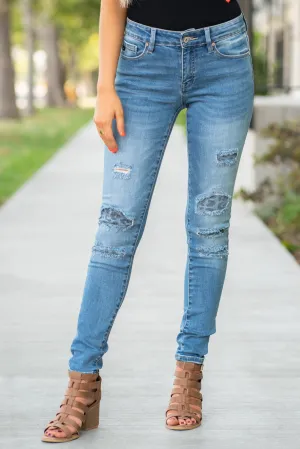 Mid Rise Leopard Patch Skinny