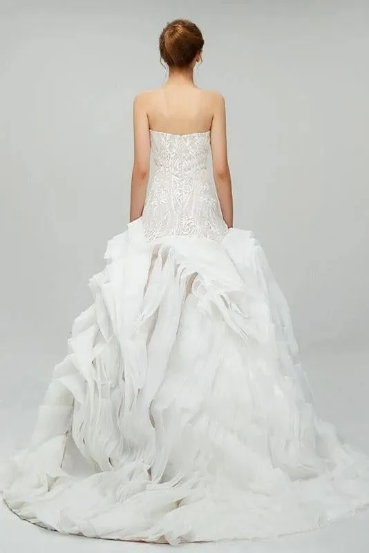 Modest Strapless Lace Top Ruffles New Off the Shoulder Wedding Dresses, WD307