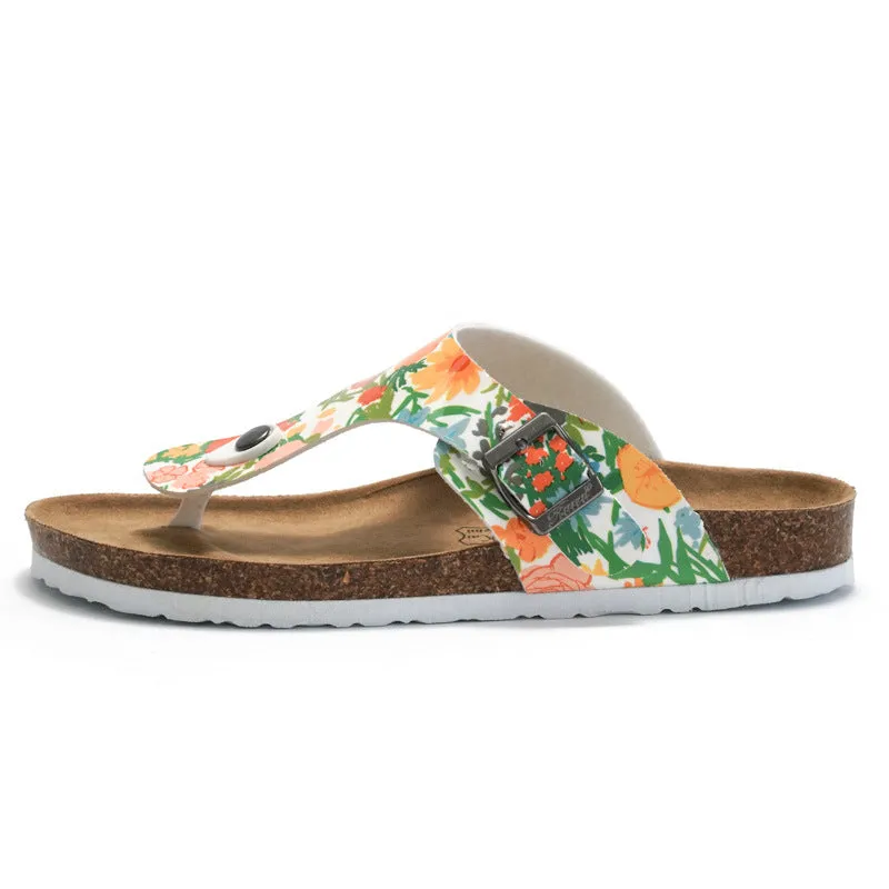 New Arrival Women’s Cork Slippers - Floral Design, Suitable for Beach and Outdoor Activities