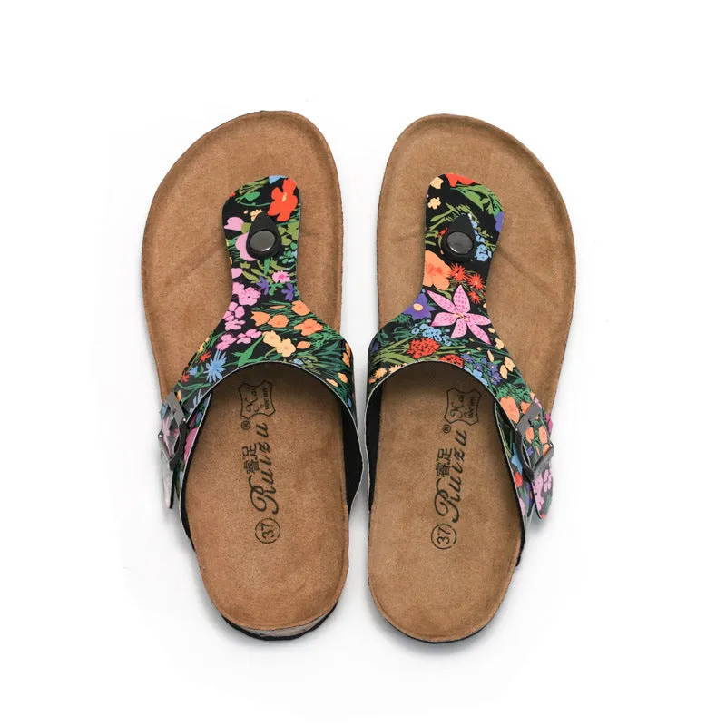 New Arrival Women’s Cork Slippers - Floral Design, Suitable for Beach and Outdoor Activities