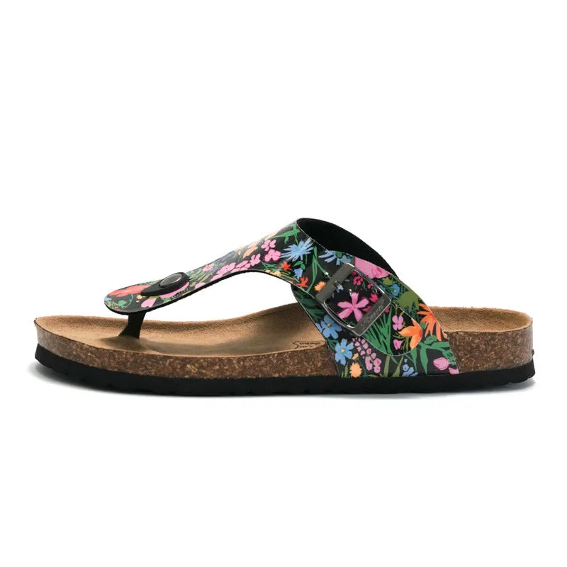 New Arrival Women’s Cork Slippers - Floral Design, Suitable for Beach and Outdoor Activities