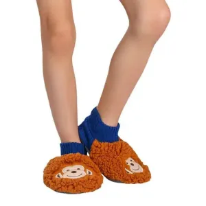 NEW K.Bell Kid's Sherpa Slippers | 2 Pack!! Includes Brown Monkey & Black Bear, Sz L Fits Kids Sz 13-4 (6-10 Years)