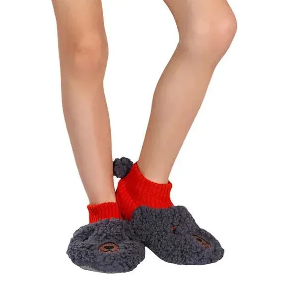 NEW K.Bell Kid's Sherpa Slippers | 2 Pack!! Includes Brown Monkey & Black Bear, Sz L Fits Kids Sz 13-4 (6-10 Years)