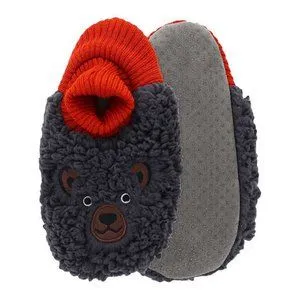 NEW K.Bell Kid's Sherpa Slippers | 2 Pack!! Includes Brown Monkey & Black Bear, Sz L Fits Kids Sz 13-4 (6-10 Years)