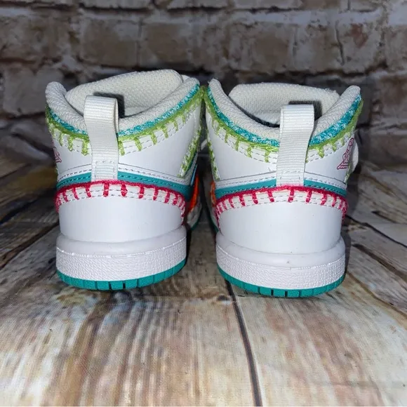 Nike Air Jordan 1 Mid SE TD Shoes Toddler SZ 5C White/teal/pink DM6220-100