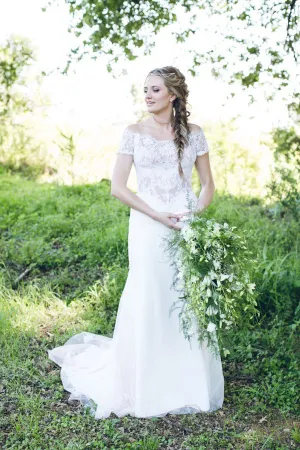 Off Shoulder Open Back Wedding Dresses,Trumpet Lace Up Appliques Wedding Gown,SW72