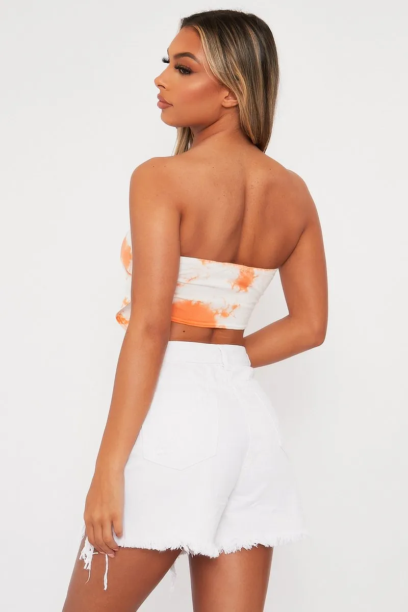 Orange Bardot Tie Dye Crop Top - Vashti