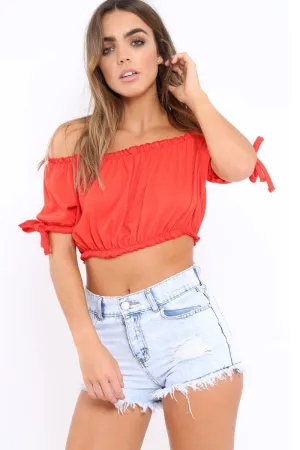 Orange Ribbed Frill Gypsy Top - Maysia