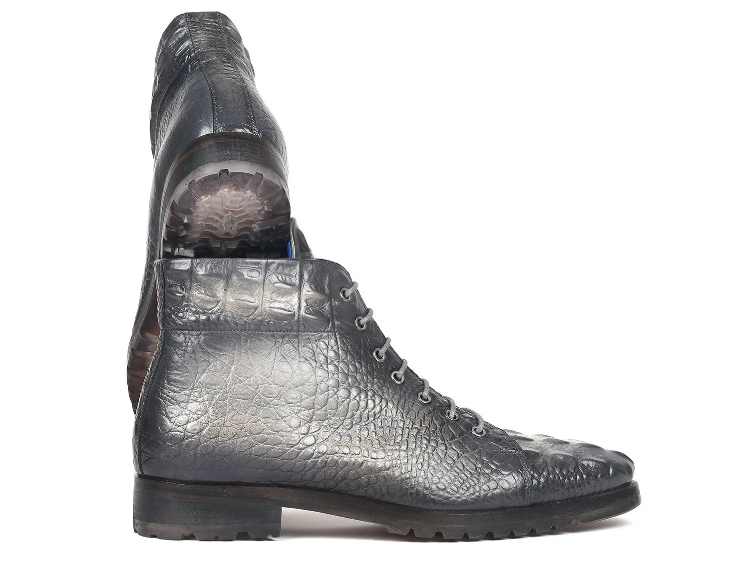 Paul Parkman Gray Croco Leather Boots