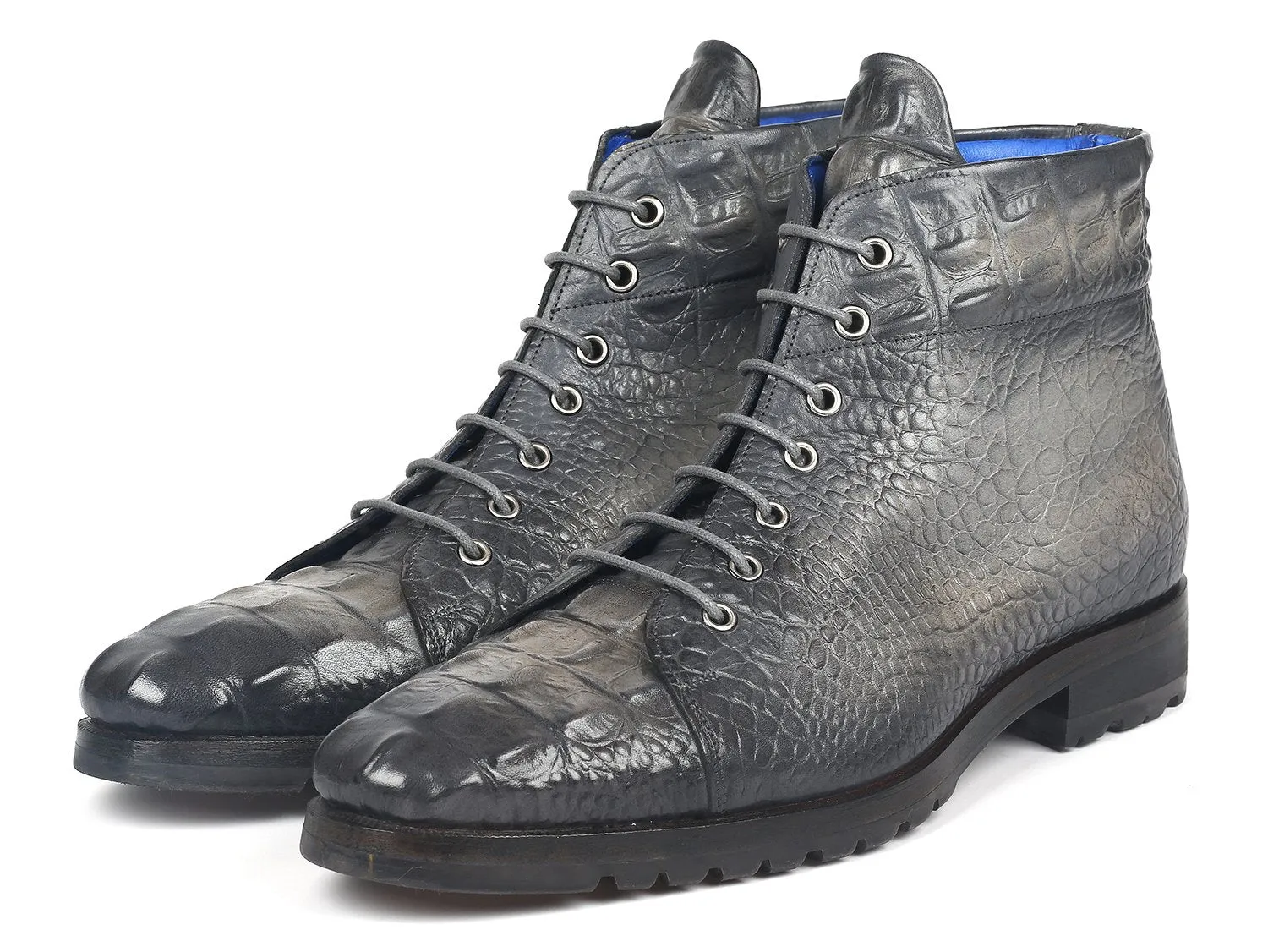 Paul Parkman Gray Croco Leather Boots