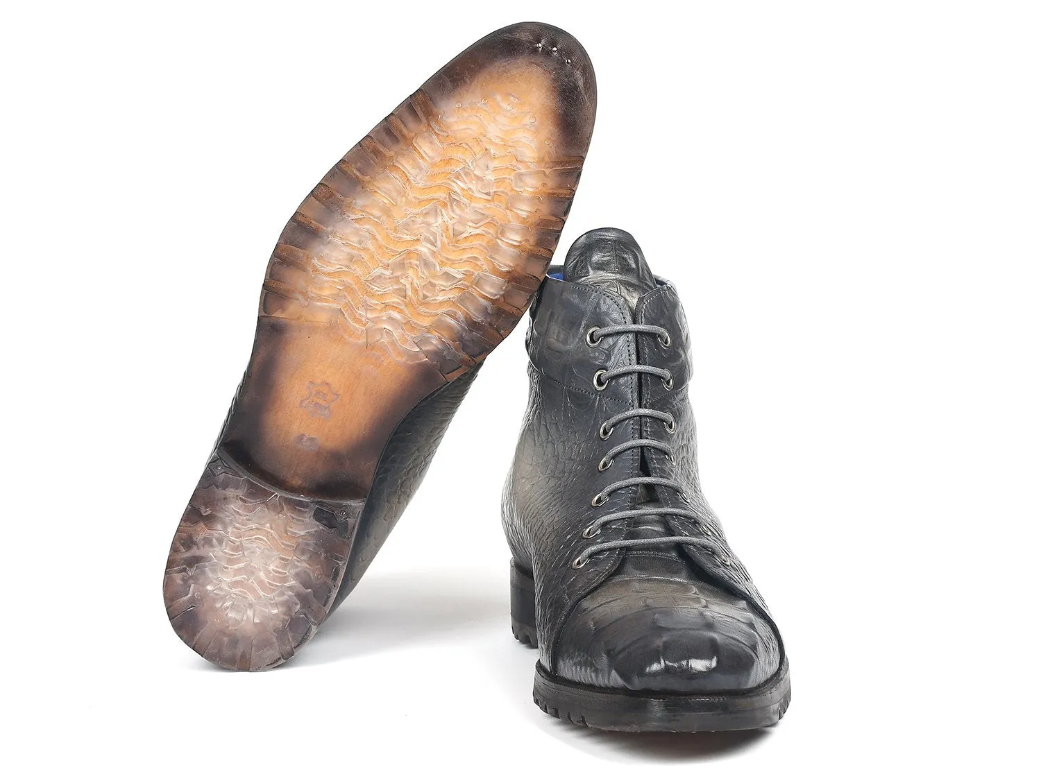 Paul Parkman Gray Croco Leather Boots