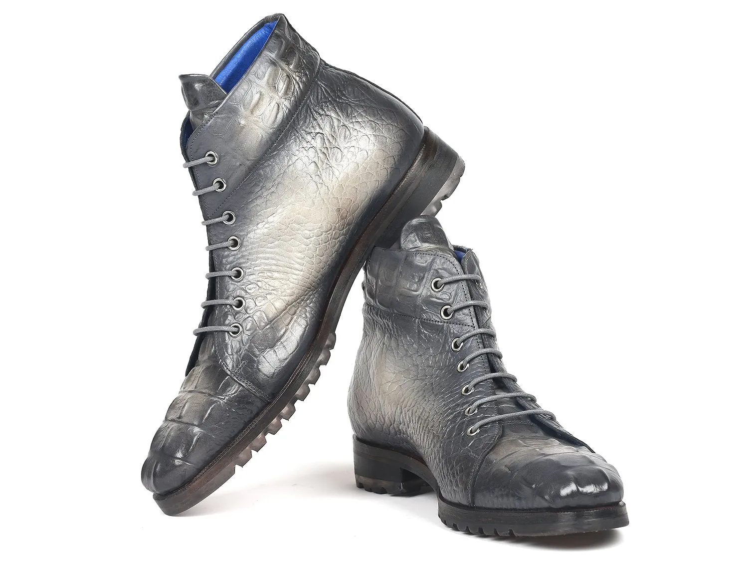 Paul Parkman Gray Croco Leather Boots