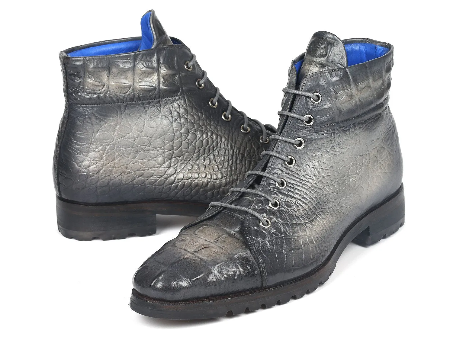 Paul Parkman Gray Croco Leather Boots