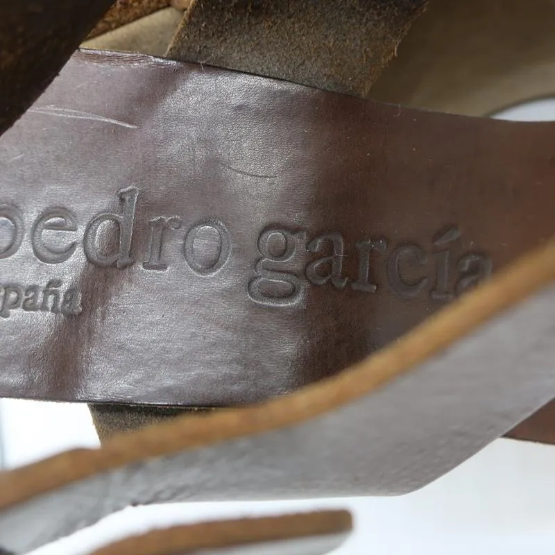 Pedro Garcia Platform Wedge Sandals Brown Leather Size 40 Ankle Strap Heels