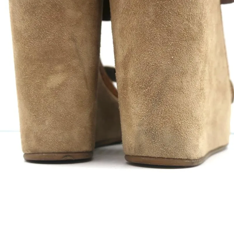 Pedro Garcia Platform Wedge Sandals Brown Leather Size 40 Ankle Strap Heels