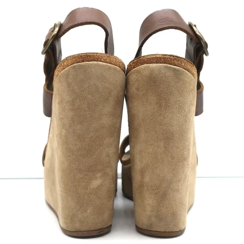Pedro Garcia Platform Wedge Sandals Brown Leather Size 40 Ankle Strap Heels