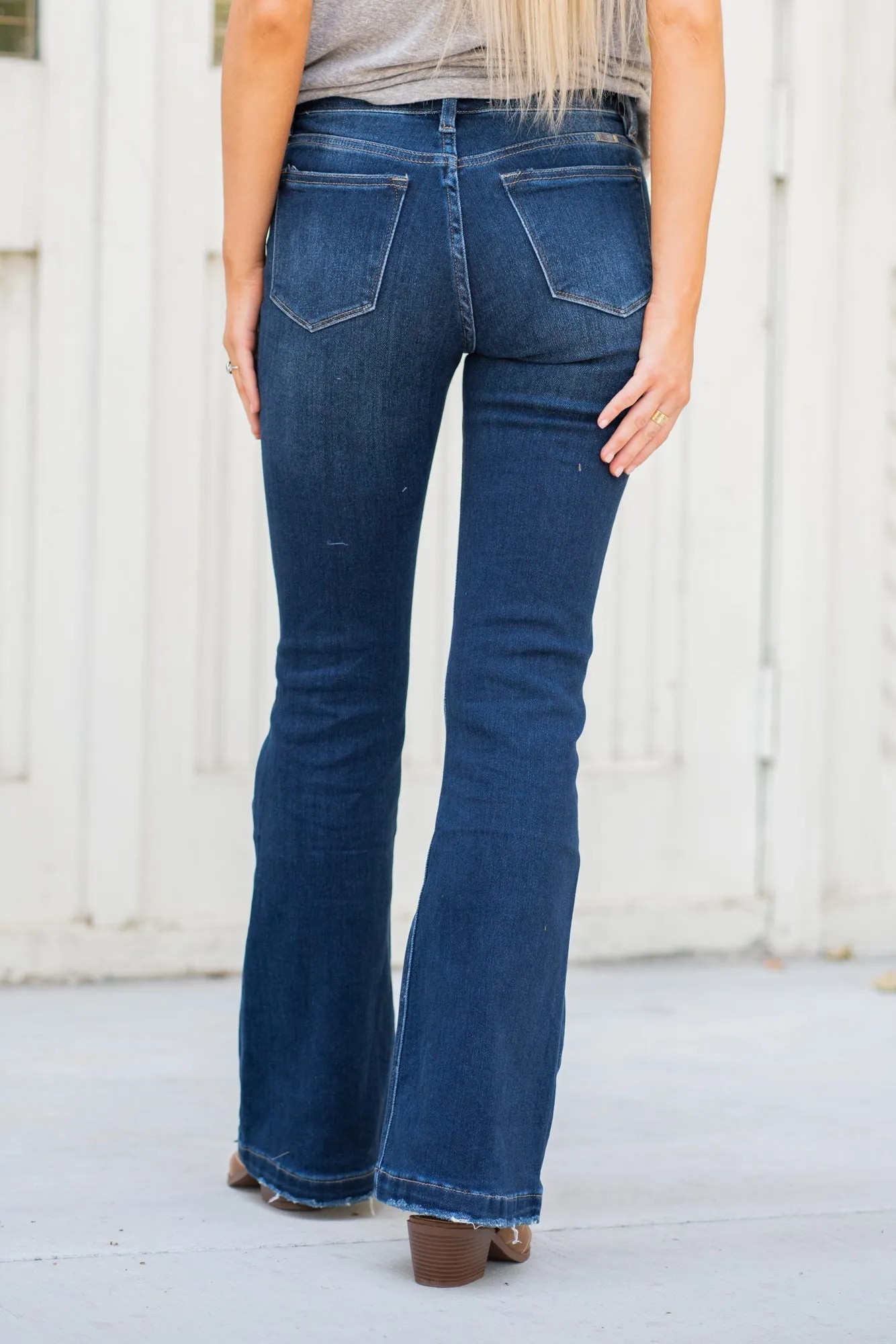 Petite Downey Mid Rise Button Fly Flare