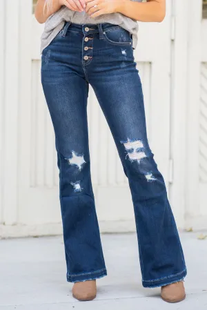 Petite Downey Mid Rise Button Fly Flare